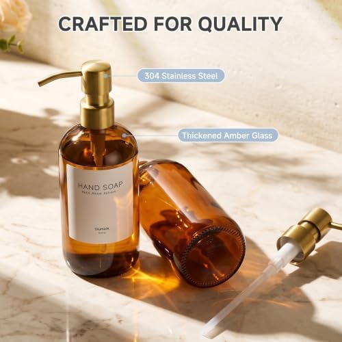 Kitchen Soap Dispenser Set, 2 Pack Amber Glass