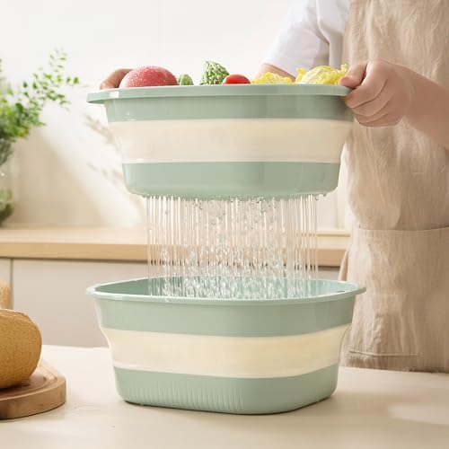 Collapsible Colander & Wash Basin Set, 2-in-1 Foldable Dishpan with