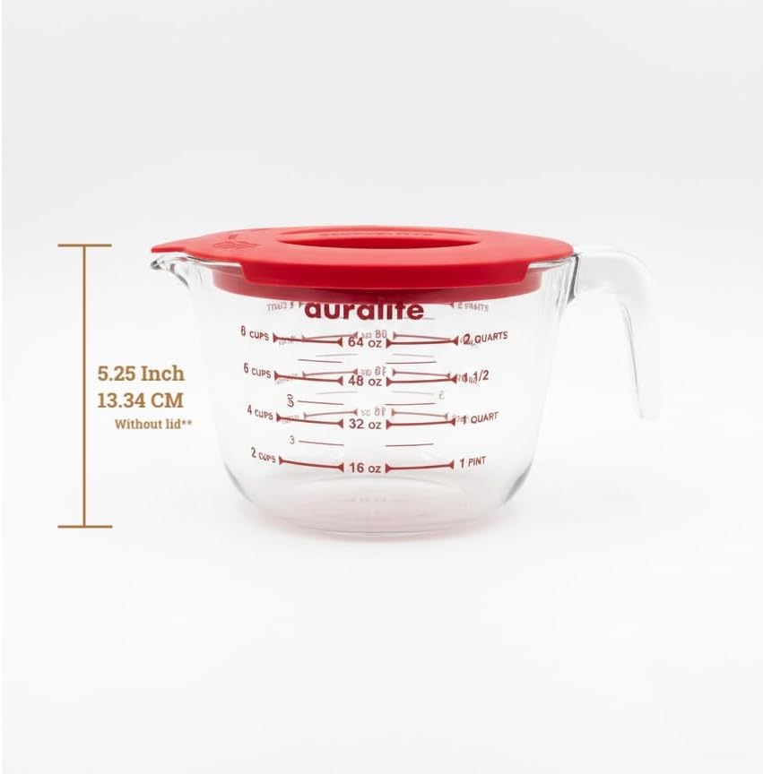 Auralite 8-Cup Borosilicate Glass Measuring Cup with Lid, 2 Quart