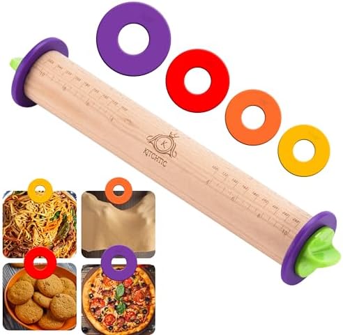Kitchtic Rolling Pin with Thickness Rings - Adjustable Wooden Rolling
