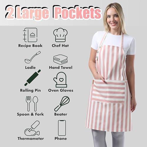 TOSHEX Kitchen Apron Cotton Waterdrop Resistant Adjustable Button
