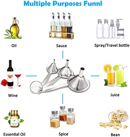 Small Funnels for Filling Bottles, 3 Pcs Stainless Steel Kitchen