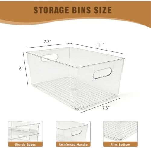 6 Pack Thick Clear Stackable Storage Bins, Cabinet Organizer, Plastiic