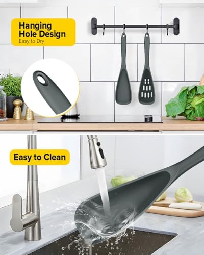 BUNDLEPRO Silicone Cooking Spoons for Nonstick Cookware, One-Piece