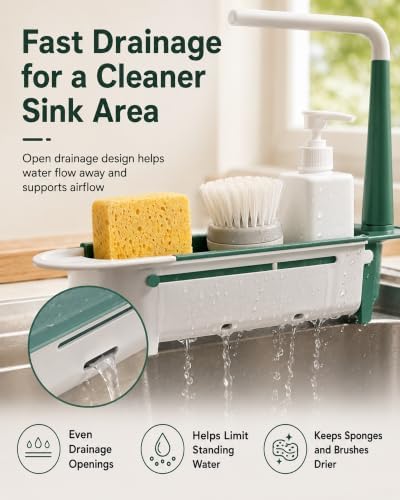 Adjustable Telescopic Sink Organizer 32-45cm Length Holds up to 2kg