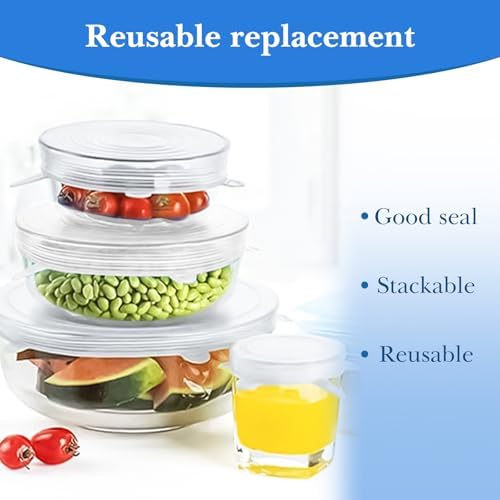 Linkidea 12 Pcs Silicone Stretch Lids, Blue & White