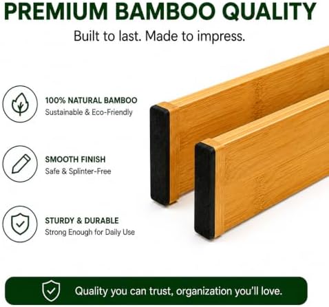 Bamboo Drawer Divider 6 Pack, Expandable Drawer Dividers, Adjustable