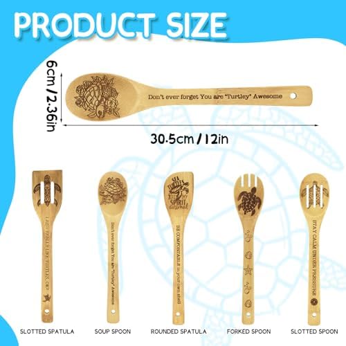 Sea Turtle Gifts for Women 6PCS Unique Sea Turtle Print Bamboo Spoons