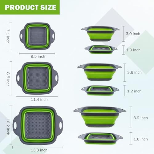 3 Set of Collapsible Colander, Folding and Expandable Square Silicone