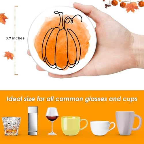 Britimes Coasters for Drinks, Set of 6, Ceramic Stone, Pumpkin Fall