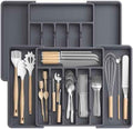 RoomHacks Large Silverware Organizer,Expandable Utensil Drawer Organizer,BPA Free Utensil Holder,Adjustable Silverware Tray Cutlery Drawer Organizer for Kitchen Flatware,Large,Grey,2 Pack