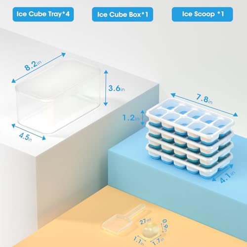 DOQAUS Ice Cube Tray with Lid and Bin,4 Pack Ice Cube Trays for