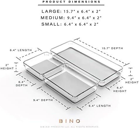 BINO | 3-Piece Drawer Organizer Bin Set - Grey, Large | THE MODULAR+