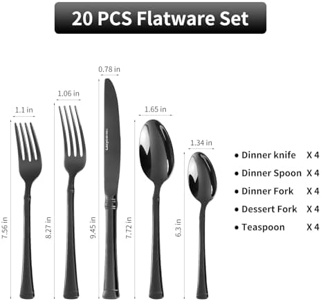 20-Piece Black Silverware Set,Service for 4,18/10 stainless steel