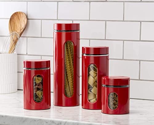 Quality Modern Red Stainless Steel Canister Set for Kitchen Counter