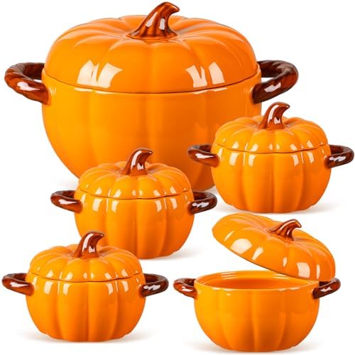 Maxdot Ceramic Pumpkin Bowls Set of 5, Orange