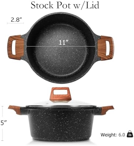 ESLITE LIFE Nonstick Stock Pot with Lid, 7 Quart Granite Casserole