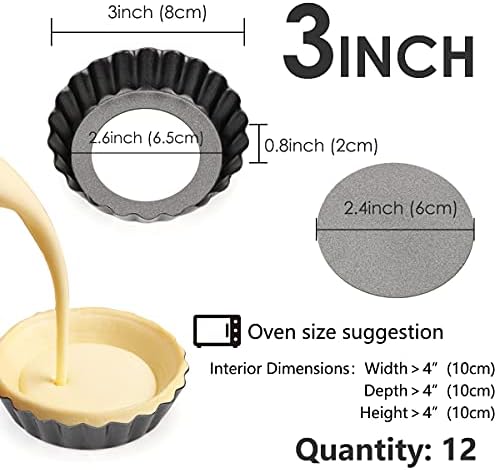 12 pcs Egg Tart Molds, 3" Mini Tart Pans Removable Bottom, Cupcake