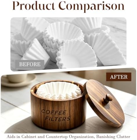 Acacia Wood Coffee Filter Holder, Wooden Storage Container with Lid