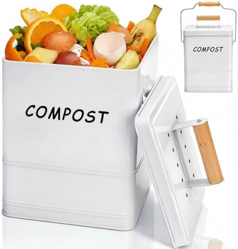 Tlence 1.7 Gallon Kitchen Compost Bin, White