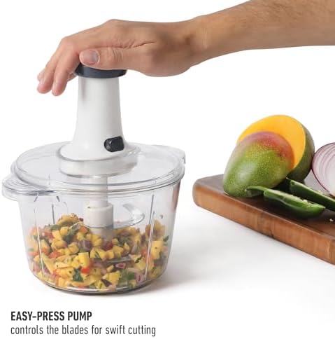 Calphalon Aero Food Chopper, Manual Vegetable Chopper with Container, Large-Capacity BPA-Free Chopping Bowl with Interchangeable Blades for Dicing, Slicing & Meal Prep