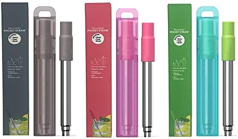 Metal Reusable Collapsible Straws with Silicone Tip, Telescopic