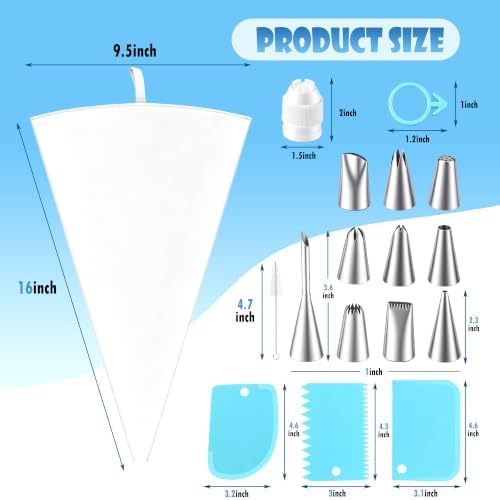20PCS Reusable Piping Bags and Tips Set, 2 Pack 16 Inch Cotton Pastry
