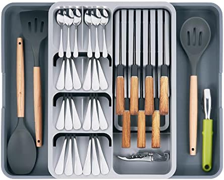 Kitchen Utensil Drawer Organizer, Removable 2-Tier Knife Holder