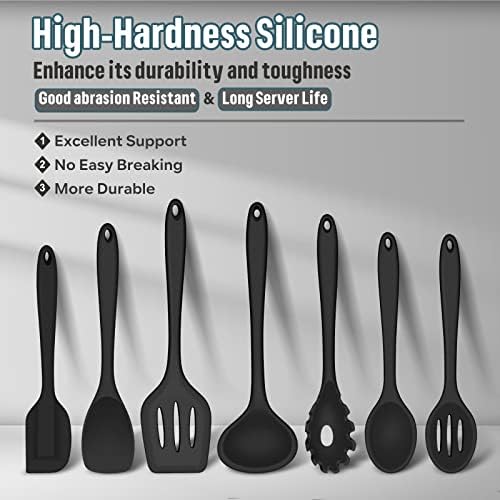 E-far Black Silicone Cooking Utensils Set, 7PCS Nonstick Kitchen