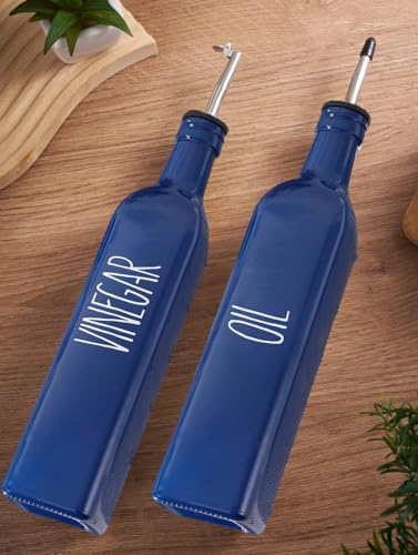 Blue Glass Oil and Vinegar Dispenser Set