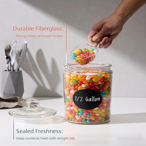 KooK Glass Storage Containers with Lids, 1/2 Gallon, Set of 2, Glass