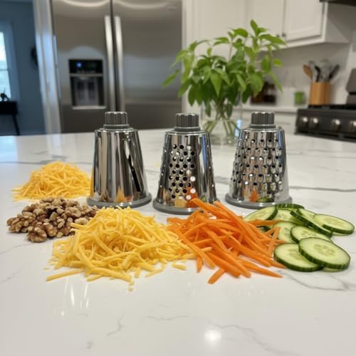 Rotary Cheese Grater, Hand Crank, 3 Stainless Steel Blades