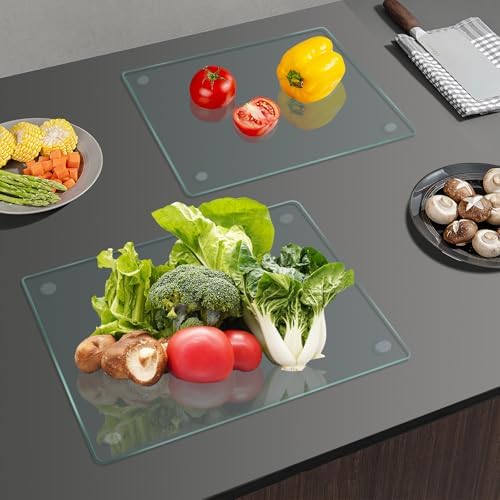 Mymonfif Tempered Glass Cutting Board for Kitchen, Clear Glass Board