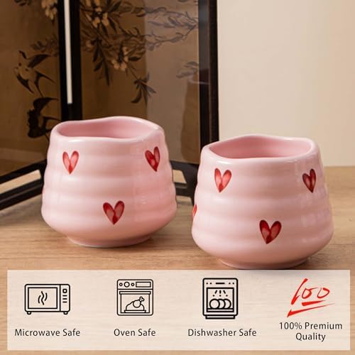 Ceramic Tea Cup Set, 5OZ Espresso Cups, Pink Love, Set of 4