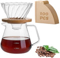 Pour Over Coffee Maker Set – Drip Coffee Pot with bamboo Handle, Glass
