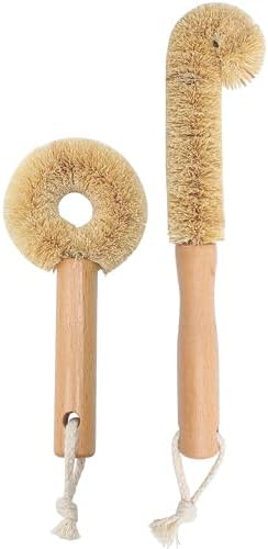 2PCS Coconut Brush Fiber Bottle Wooden Cleaning Brush, Scrub Head for