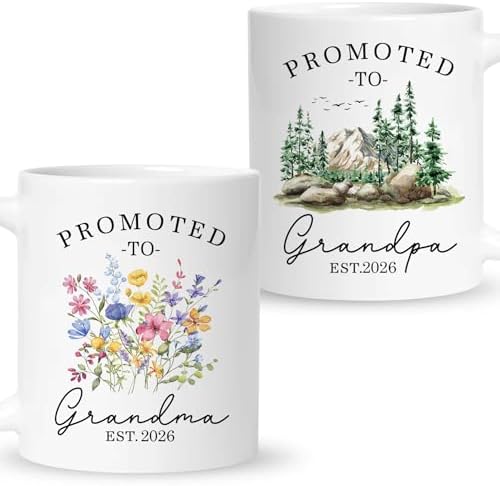 Promoted To Grandparent 2026 Mug Set, Grandmas And Grandpas Gifts
