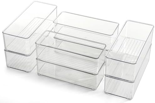 Hudgan 8 Pack Clear Plastic Drawer Organizers Set, Stackable Deep