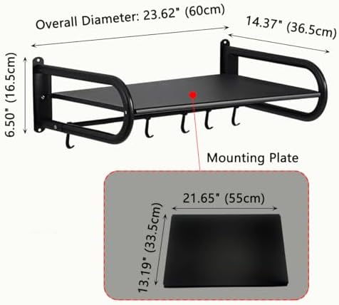 Wall-Mounted Microwave Shelf with 5 Hooks, 30kg Capacity