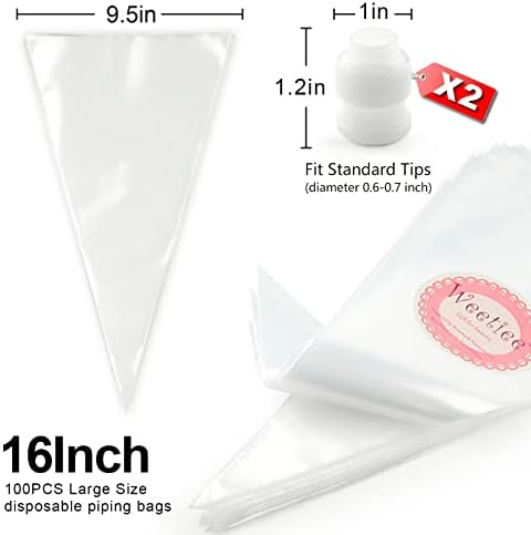 Weetiee 100 Pack 16-Inch Disposable Pastry Piping Bags