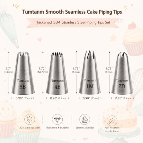 #1M #2D #4B #6B Large Piping Nozzles, 4 pcs Stainless Steel Seamless