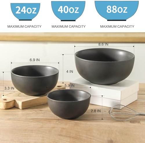 Tikoore Ceramic Mixing Bowls Set,Soup Bowls Set of 3, Stoneware