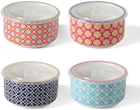 Metahom Ceramic Bowls with Lids Set of 4, Microwave Safe Soup Bowls