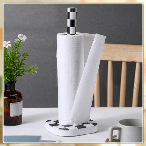 Checkerboard Paper Towel Holder, Black and White