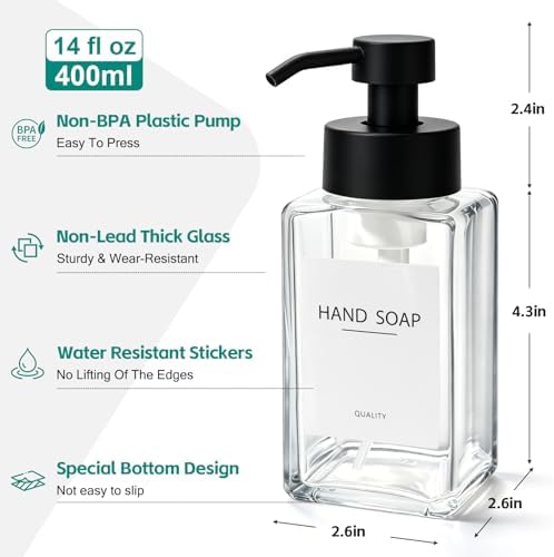 2Pcs 12oz/350ml Glass Foaming Soap Dispensers