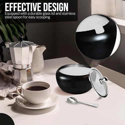 Sugar Bowl with Lid and Spoon, 12oz Sugar Cube Holder, Ghee Pot, Salt