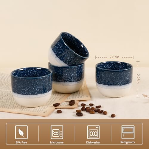 Ceramic Espresso Cups Set of 4, Double Walled Espresso Coffee Mugs for
