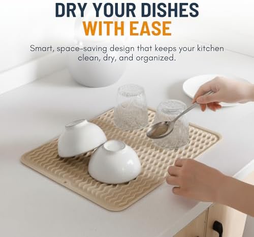 Silicone Dish Drying Mat for Kitchen Counter - Multi-Use 16 x 12 Inch
