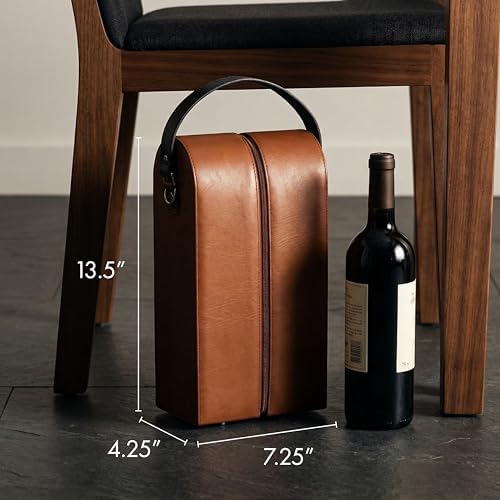 Bey-Berk Vino Brown Leather Double Wine Caddy, Two-Bottle Travel Case