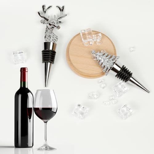 2Pack Christmas Wine Stopper, Elk & Christmas Tree Shape Decorative